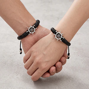 Pulseras para Parejas Timón Cuero Trenzado 