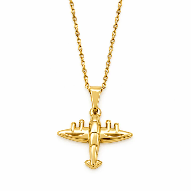 Collar Avión Cadena Acero Inoxidable Dorado 1
