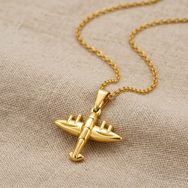 Collar Avión Cadena Acero Inoxidable Dorado 3
