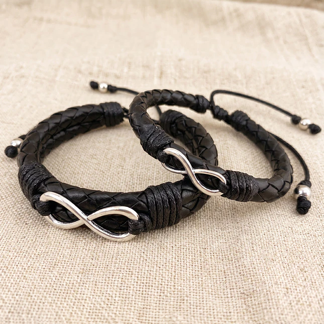Pulseras para Parejas Infinitos Cuero Trenzado 3