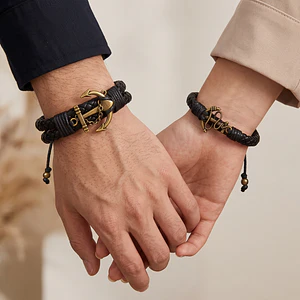 Pulseras para Parejas Anclas Cuero Trenzado