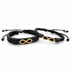 Pulseras para Parejas Infinitos Cuero Trenzado Acero Dorado