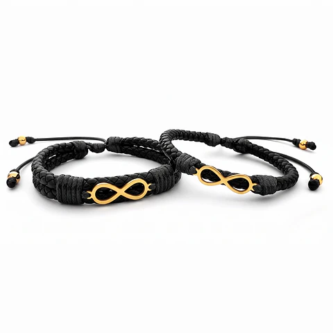 Pulseras para Parejas Infinitos Cuero Trenzado Acero Dorado