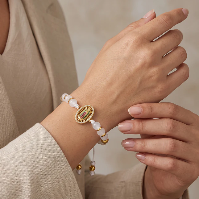 Pulsera Virgen Guadalupe Cuarzo Blanco Acero Rodio 2