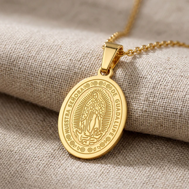 Collar Cadena Medalla Virgen de Guadalupe Acero 2