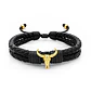 Pulsera Cráneo de Toro Cuero Trenzado Acero Rodio - Miniatura 1