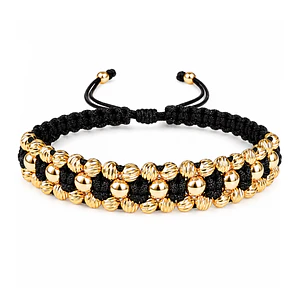 Pulsera Tejida Balines Oro Laminado 18k Diamantados
