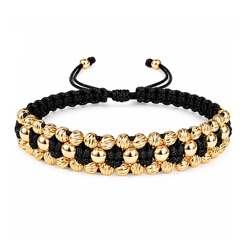 Pulsera Tejida Balines Oro Laminado 18k Diamantados