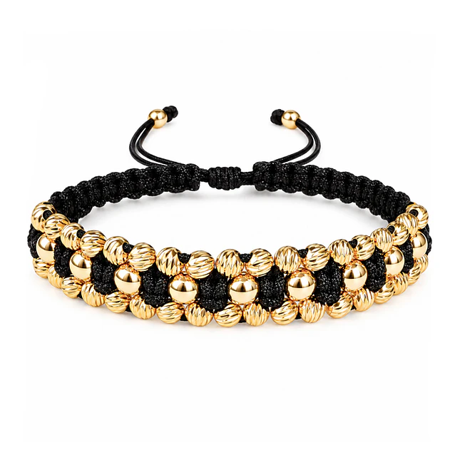 Pulsera Tejida Balines Oro Laminado 18k Diamantados 1