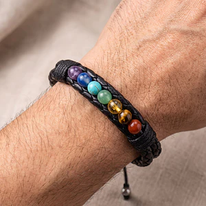 Pulsera 7 Chakras Cuero Trenzado Acero