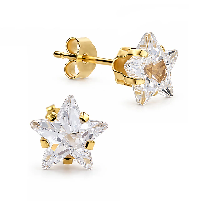 Topos Aretes Estrella Cristal Mini Oro Laminado 18k 3