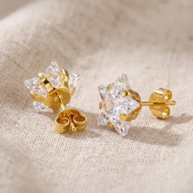 Topos Aretes Estrella Cristal Mini Oro Laminado 18k 4