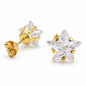 Topos Aretes Estrella Cristal Mini Oro Laminado 18k