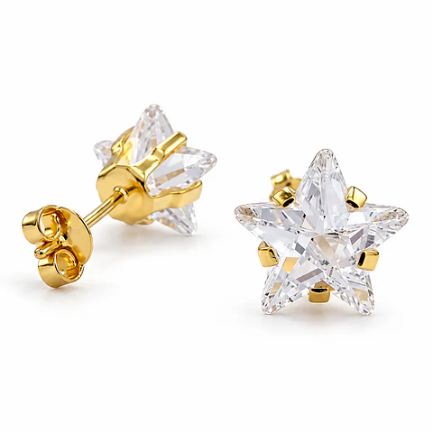 Topos Aretes Estrella Cristal Mini Oro Laminado 18k