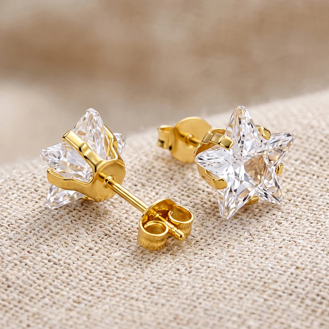 Topos Aretes Estrella Cristal Mini Oro Laminado 18k 6