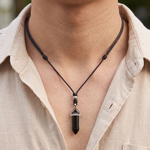 Collar Ajustable Péndulo Piedra Ónix Negro