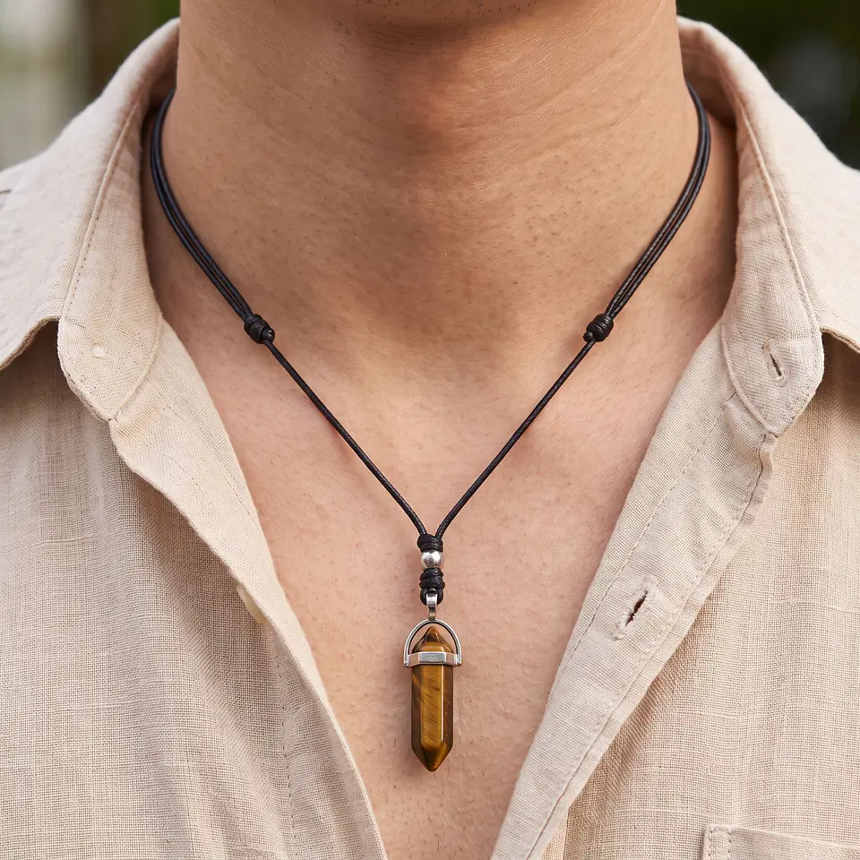Collar Ajustable Péndulo Piedra Ojo de Tigre 2