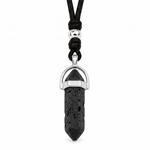 Collar Ajustable Péndulo Piedra Volcánica