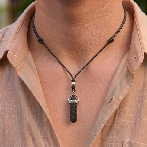 Collar Ajustable Péndulo Piedra Volcánica