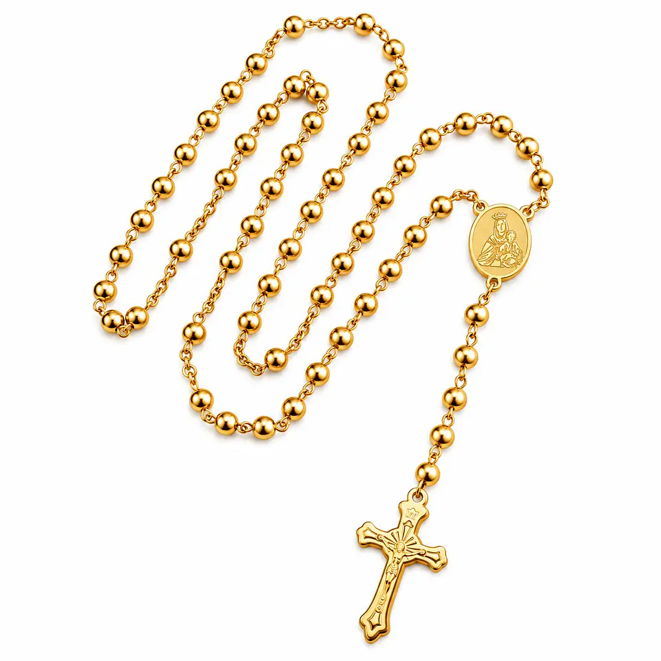 Rosario Camándula Acero Inoxidable Dorado 6mm 1
