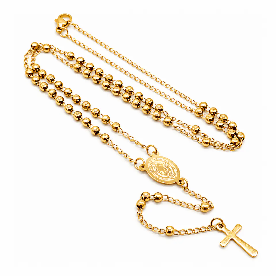 Rosario Camándula Dama Acero Inoxidable Dorado 3mm 4