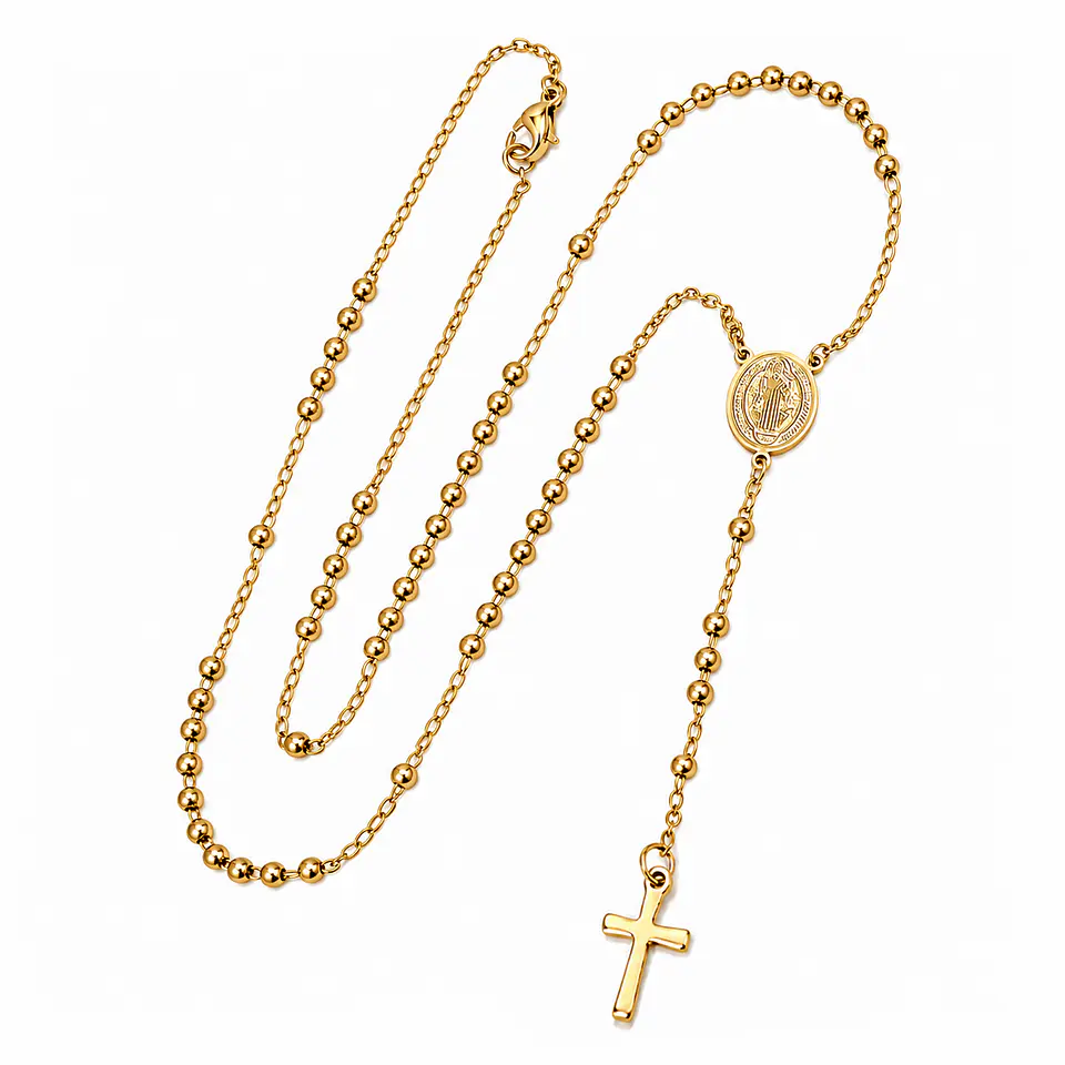 Rosario Camándula Dama Acero Inoxidable Dorado 3mm 1