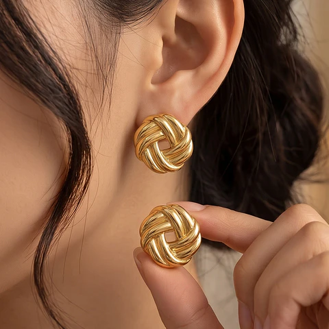 Topos Aretes Nudo Entrelazado Acero Inoxidable Dorado