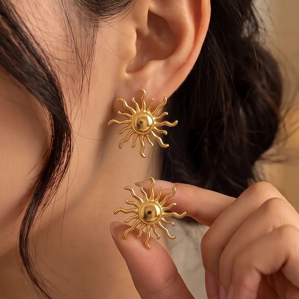 Topos Aretes Sol Acero Inoxidable Dorado 2