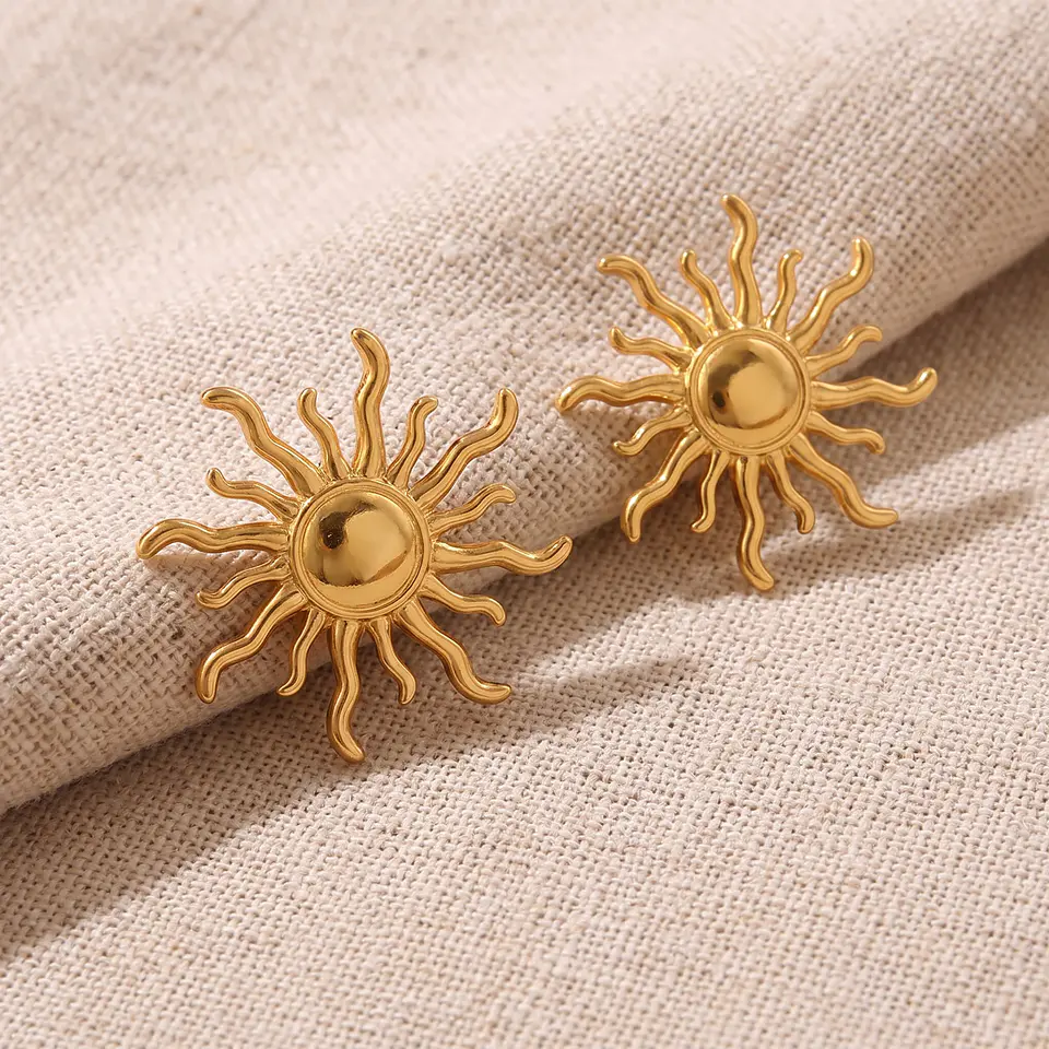 Topos Aretes Sol Acero Inoxidable Dorado 3