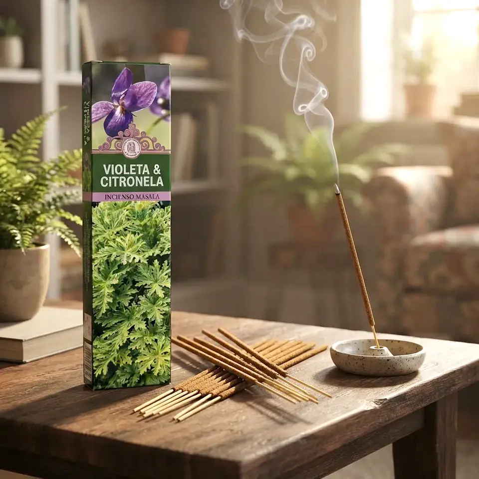 Incienso Sahumerio Violeta & Citronela Goloka Masala – Frescura y Limpieza 4