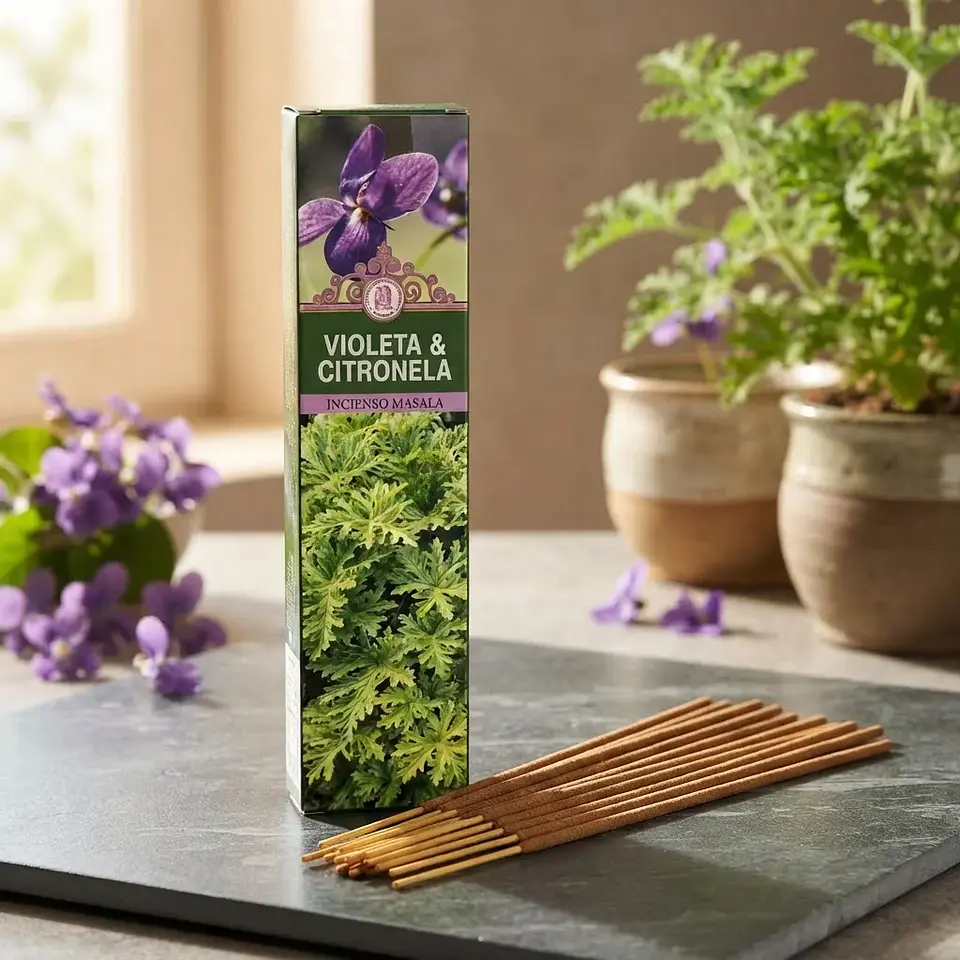 Incienso Sahumerio Violeta & Citronela Goloka Masala – Frescura y Limpieza 3