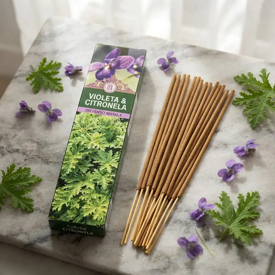 Incienso Sahumerio Violeta & Citronela Goloka Masala – Frescura y Limpieza 2