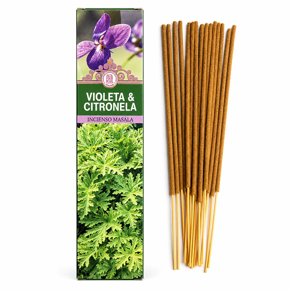 Incienso Sahumerio Violeta & Citronela Goloka Masala – Frescura y Limpieza 1