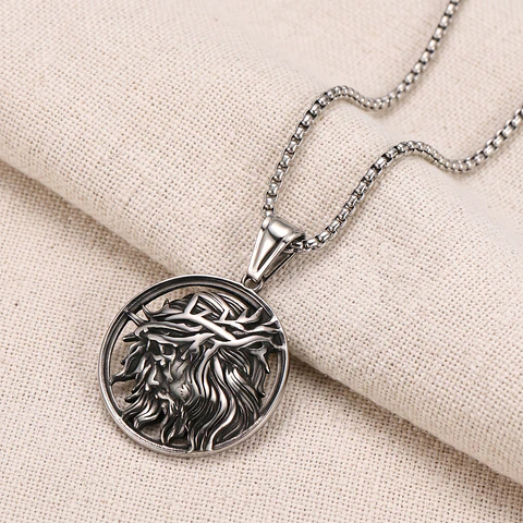 Collar Cadena Cristo Coronado Acero Inoxidable