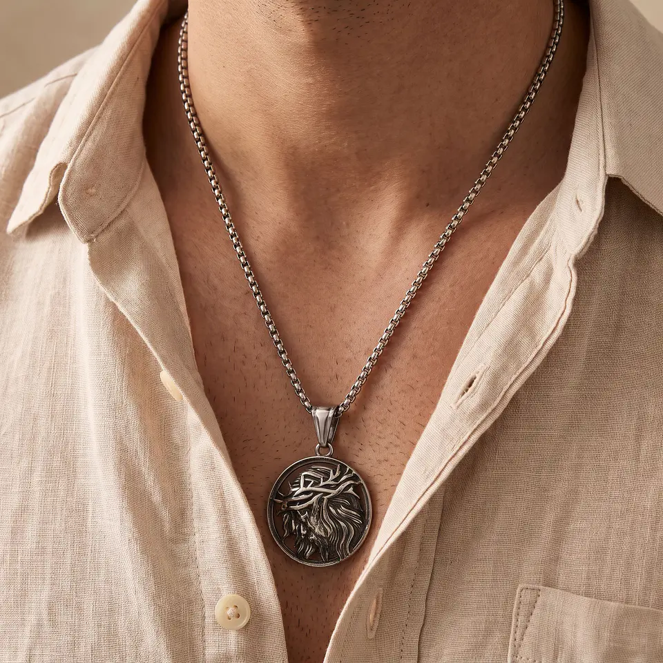 Collar Cadena Cristo Coronado Acero Inoxidable 3
