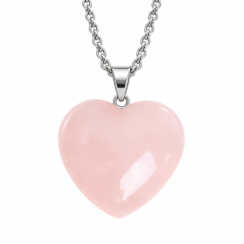 Collar Cadena Corazón Piedra Cuarzo Rosado Natural