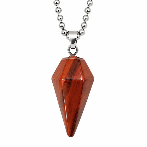 Collar Péndulo Piedra Jaspe Rojo con Cadena de Acero