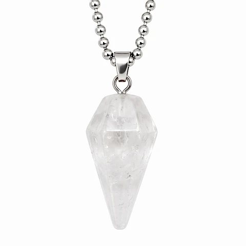 Collar Péndulo Cuarzo Cristal Cadena Acero Inoxidable