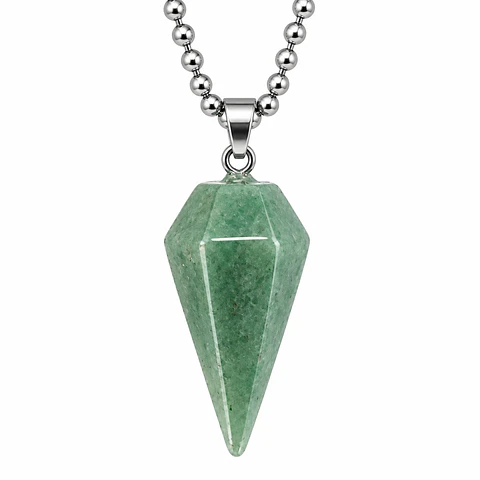 Collar Péndulo Piedra Aventurina Verde con Cadena de Acero