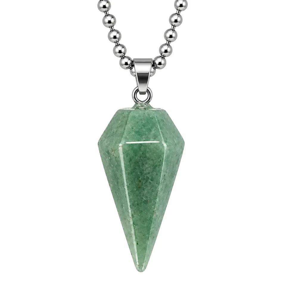 Collar Péndulo Piedra Aventurina Verde con Cadena de Acero 1