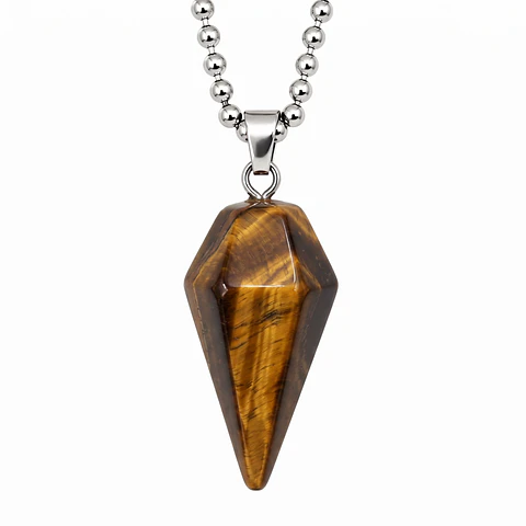 Collar Péndulo Piedra Ojo de Tigre con Cadena Acero
