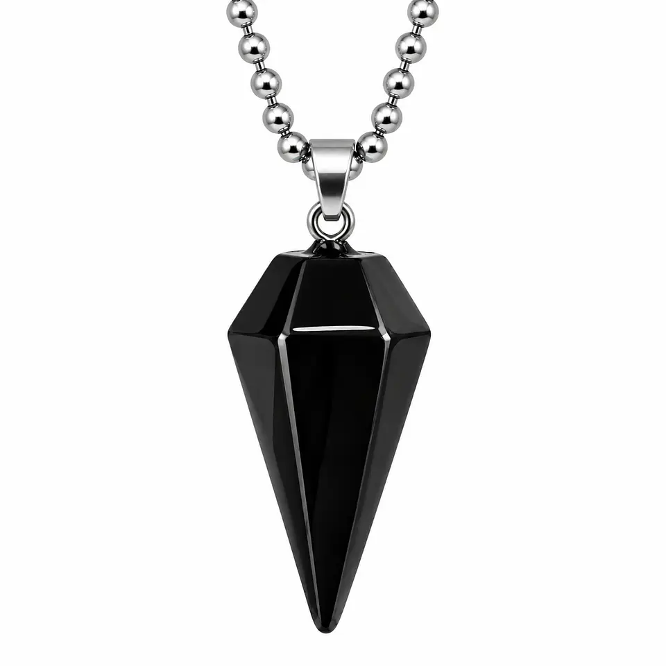 Collar Péndulo Piedra Ónix Negro con Cadena Acero 1