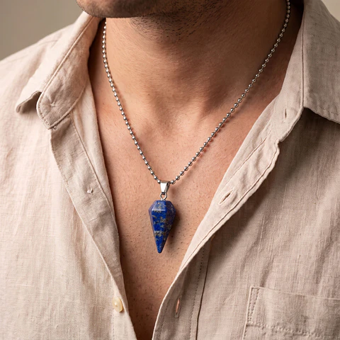 Collar Péndulo Piedra Lapislázuli con Cadena Acero