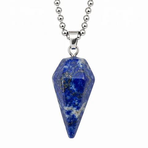 Collar Péndulo Piedra Lapislázuli con Cadena Acero