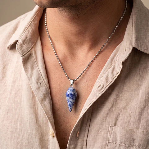 Collar Péndulo Piedra Sodalita con Cadena Acero