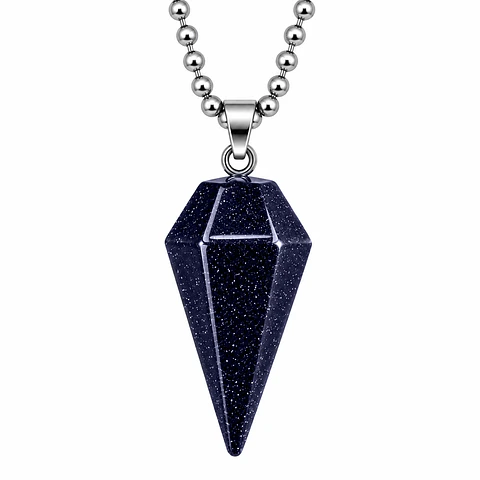 Collar Péndulo Piedra Lluvia de Plata con Cadena Acero