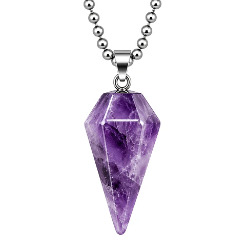 Collar Péndulo Piedra Amatista con Cadena Acero