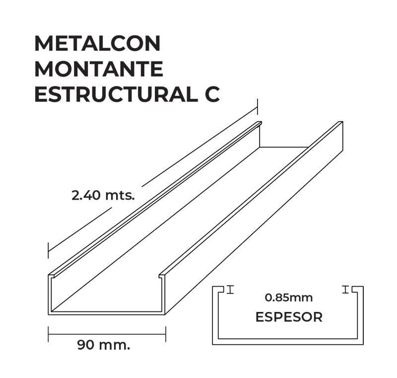 Perfil C 2x4x0,85mm x2,50 Metros Montante Estructural 