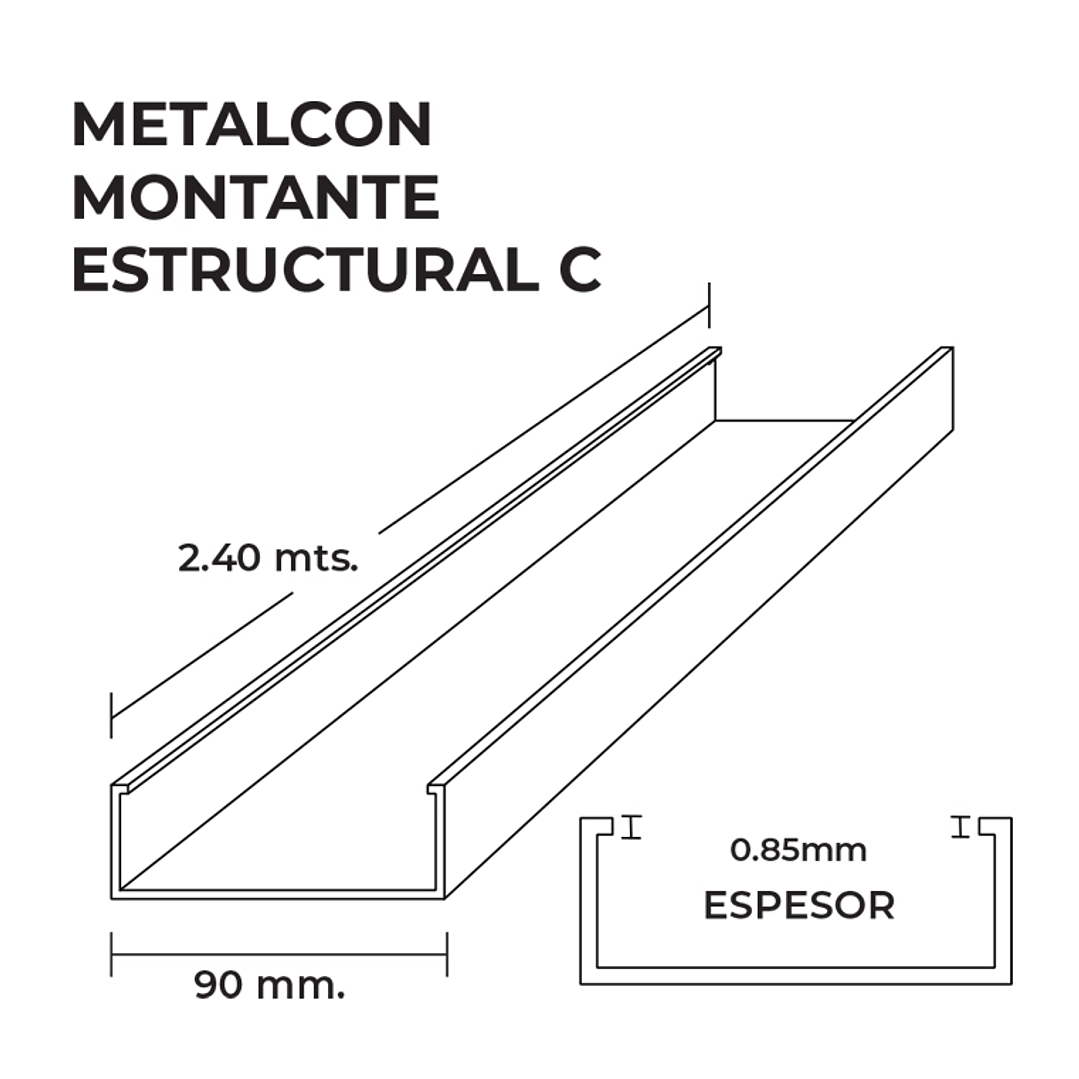 Perfil C 2x4x0,85mm x2,50 Metros Montante Estructural  3