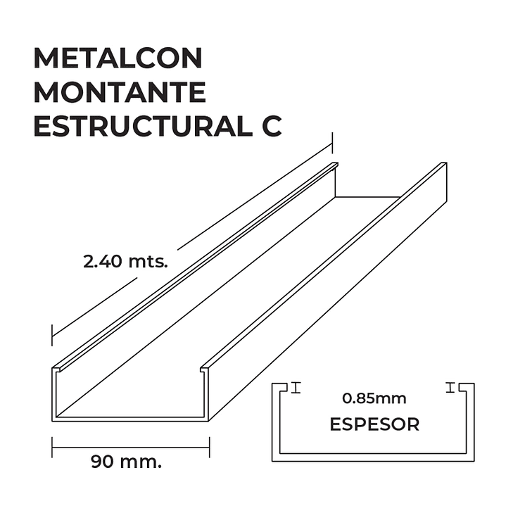 Perfil C 2x4x0,85mm x2,50 Metros Montante Estructural  3